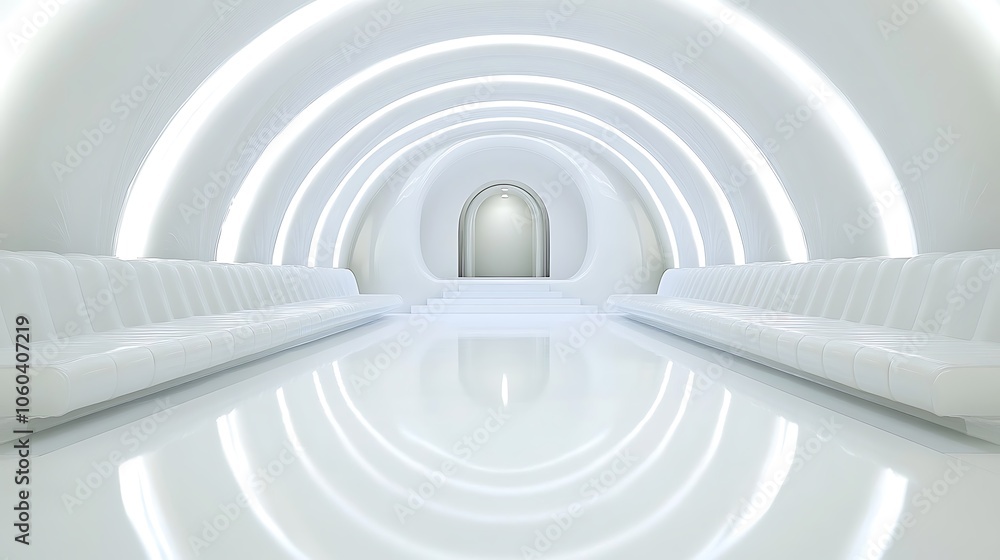 Fototapeta premium White Futuristic Interior Design Smooth Blue Background with Copy Space for Advertisements