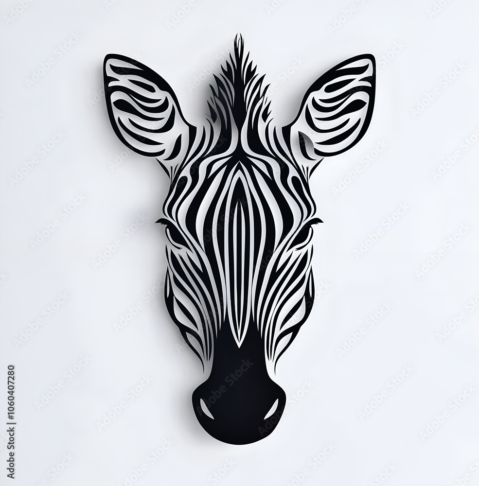 Naklejka premium Zebra head, a simple graphic on a white background, with no shadows, in a black and white color