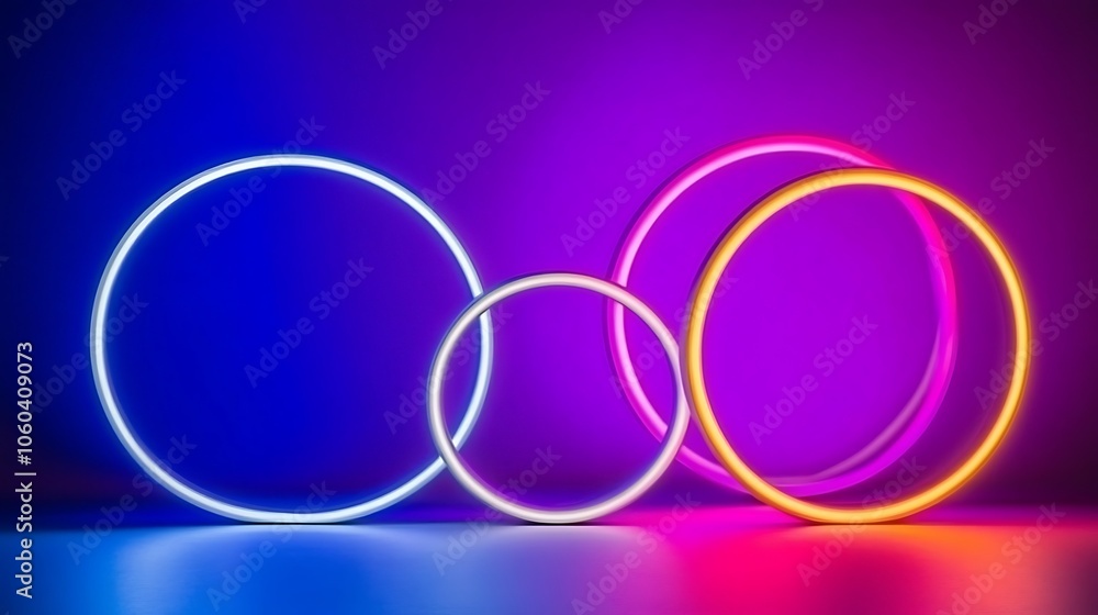 Obraz premium Neon Circle Lights for Design Subtle Blur Background with Space for Custom Text