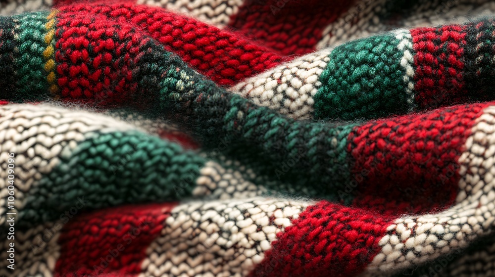 Diagonal plaid-inspired pattern in red, green, and white stripes, classic holiday style, rich textured fabric, soft shadows for depth, intricate and detailed intersections, cozy Christmas vibe. Diagonal plaid-inspired pattern in red, green, and white stripes, classic holiday style, rich textured fabric, soft shadows for depth, intricate and detailed intersections, cozy Christmas vibe.