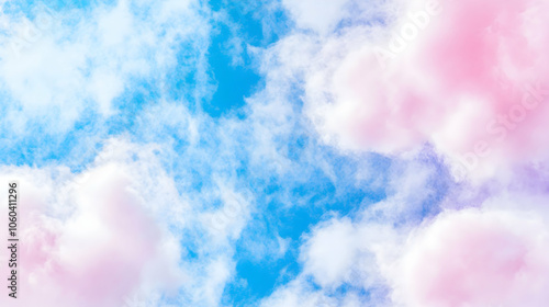 Soft pink and blue clouds against a bright blue sky.