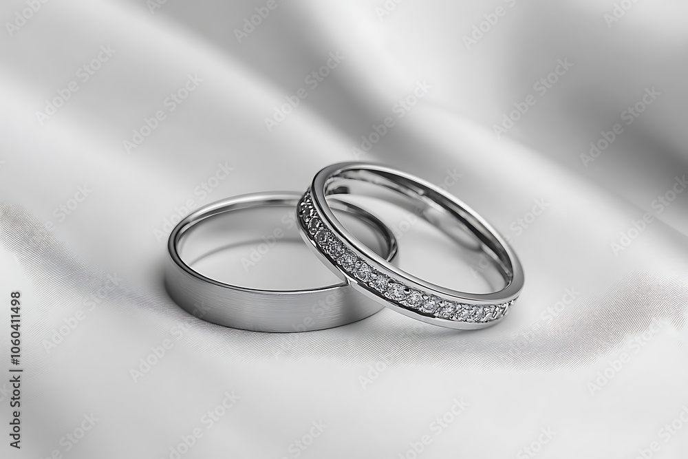 The image showcases two elegant wedding rings placed side by side, symbolizing love and commitment. The image showcases two elegant wedding rings placed side by side, symbolizing love and commitment.