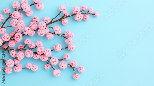Wallpaper Mural Delicate pink flowers on a branch against a soothing blue background, perfect for spring-themed designs. Torontodigital.ca