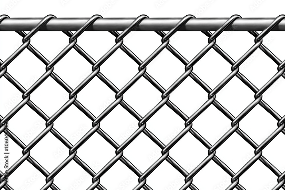 Naklejka premium Close-up of silver chain link fence against clean white background