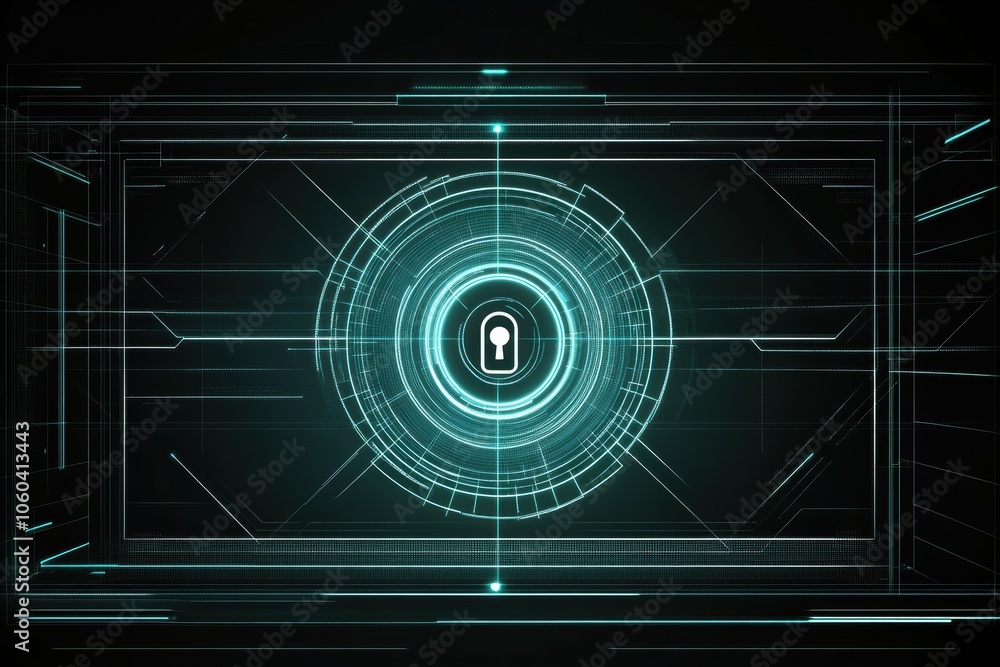The computer screen displays a high-tech design with a prominent central lock icon symbolizing enhanced security measures for data protection. Generative AI The computer screen displays a high-tech design with a prominent central lock icon symbolizing enhanced security measures for data protection. Generative AI
