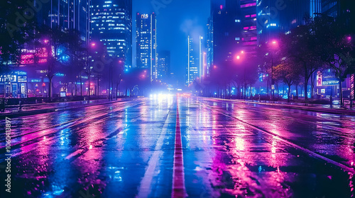 Neon City Street Rain Illus...