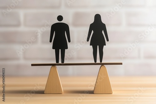 A balance concept illustrating equality between a man and a woman, symbolizing gender parity in society. photo