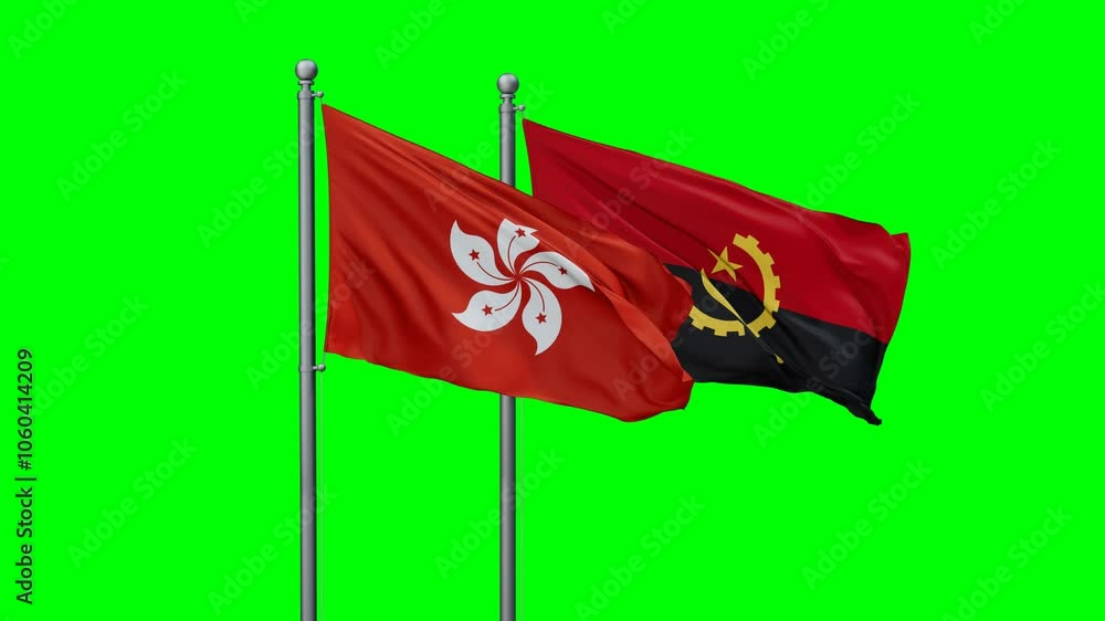 custom made wallpaper toronto digitalHong Kong and Angola flags flying together, video concept of the relationship with colored chroma key for easy background remove