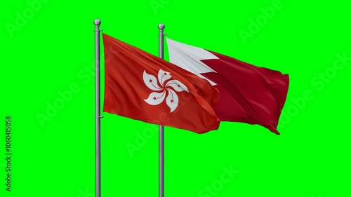 Wallpaper Mural Bahrain and Hong Kong flags flying together, video concept of the relationship with colored chroma key for easy background remove Torontodigital.ca