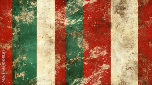 Red, white, and green stripes in a vintage Christmas style, rough canvas texture with faded colors, worn and weathered effect, soft, warm lighting to enhance nostalgic feel. --ar 16:9 --tile photo