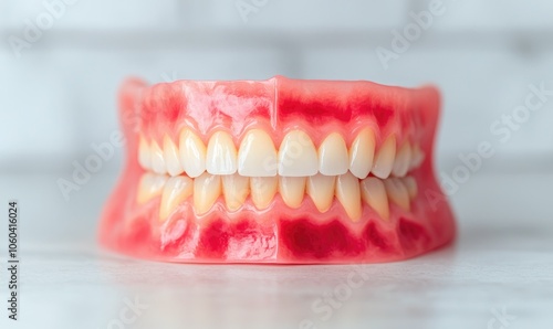 Realistic dental model showcasing detailed and vibrant teeth in a natural arrangement against a plain background.