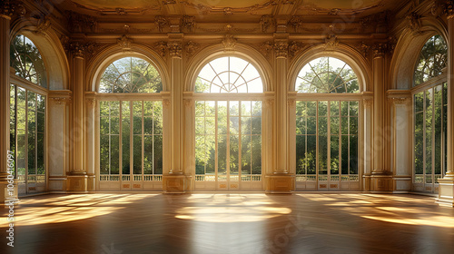 Golden Room with Large Wind...