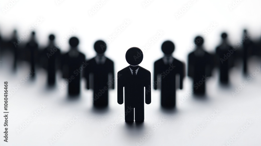 Silhouette of a businessman standing out among a group, symbolizing leadership and individuality in a corporate environment. Silhouette of a businessman standing out among a group, symbolizing leadership and individuality in a corporate environment.