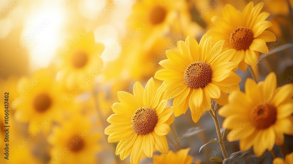 A field of yellow flowers with the sun shining on them. Generative AI A field of yellow flowers with the sun shining on them. Generative AI