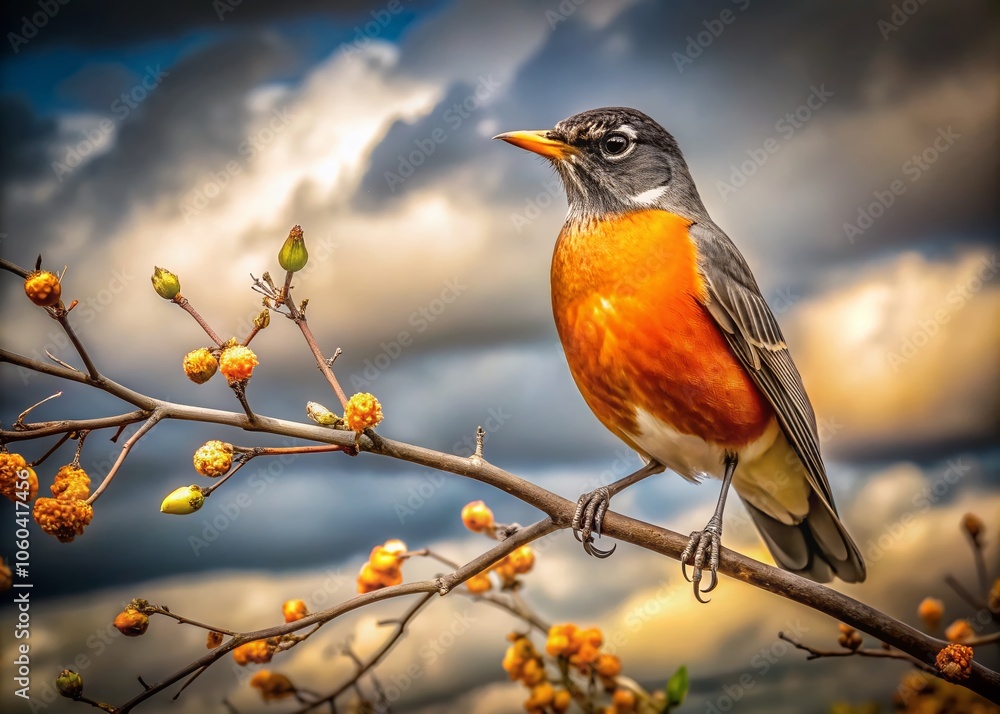American Robin Perched in a Tree on a Cloudy Day - Nature Photography, Birdwatching, Wildlife, Avian Beauty, and Scenic Landscape American Robin Perched in a Tree on a Cloudy Day - Nature Photography, Birdwatching, Wildlife, Avian Beauty, and Scenic Landscape