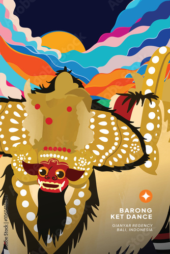 Indonesian Barong Balinese Dance Performance cell shaded style illustration