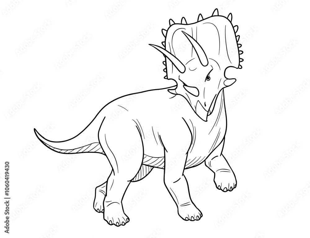 Obraz premium Vector line art illustration of dinosaur Anchiceratops. Black and white outline.