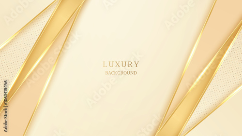 Luxury cream gold background with golden line and glitter effect for card, wallpaper, presentation, vector illustration.