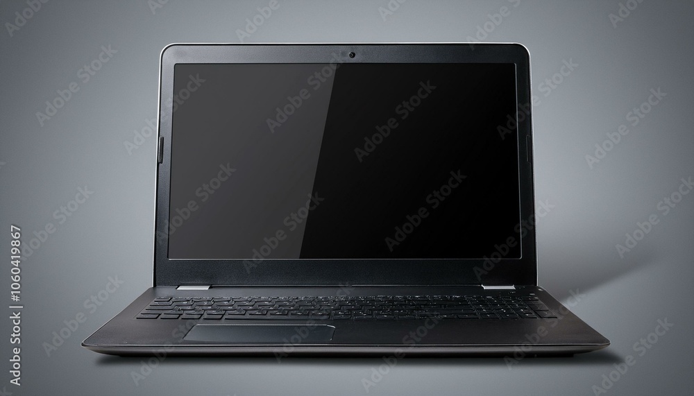 Empty black laptop screen on gray background. Empty black laptop screen on gray background.