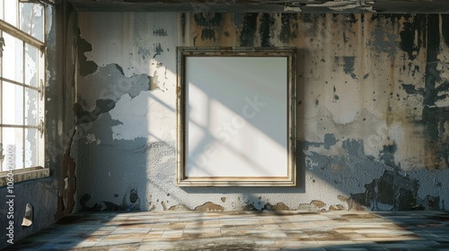 Empty picture frame in an abandoned room photo