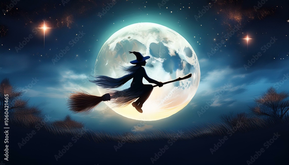 witch flying over the moon witch flying over the moon