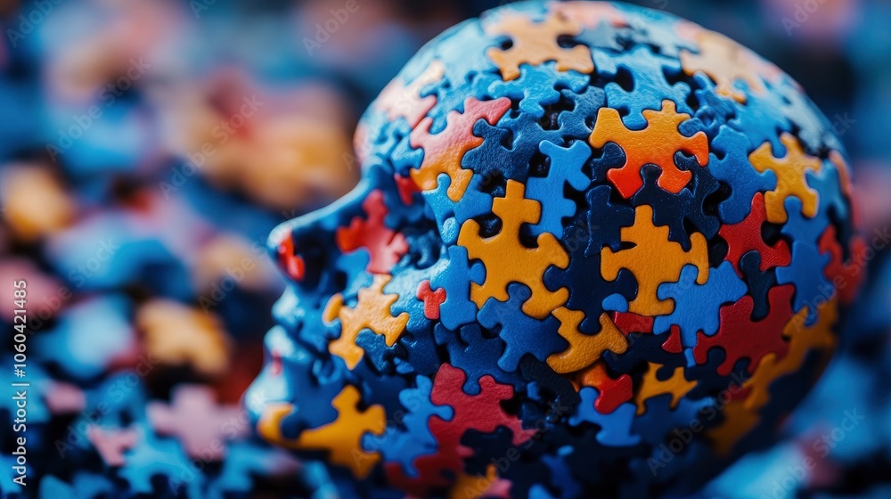 Fototapeta premium Human Head Composed of Jigsaw Puzzle Pieces