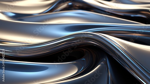 A close-up view of smooth, reflective metallic waves creating a dynamic visual effect.