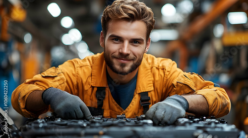 Smiling Mechanic Working on...