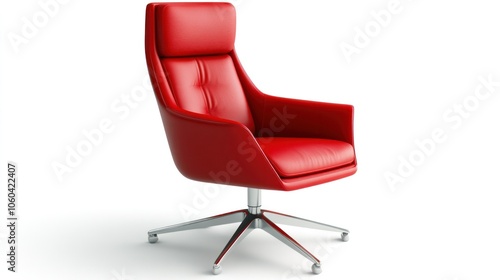 red leather office chair designed for ergonomic support, featuring sleek lines and a polished chrome base. photo