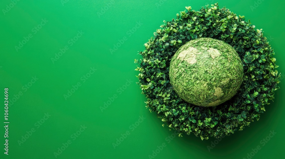 Earth Globe Surrounded by Green Leaves on a Green Background Earth Globe Surrounded by Green Leaves on a Green Background