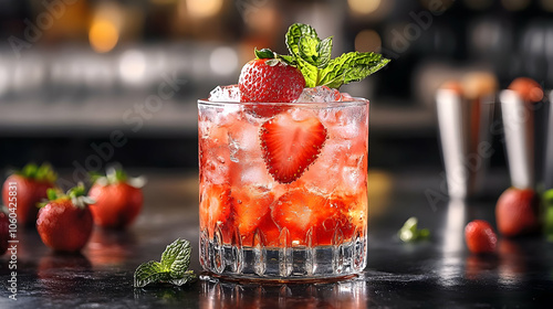 Strawberry Cocktail with Ic...