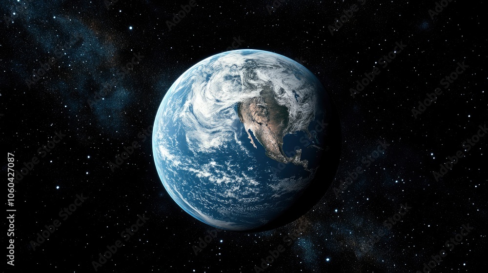 Fototapeta premium Earth From Space, A Blue Planet In The Dark Universe