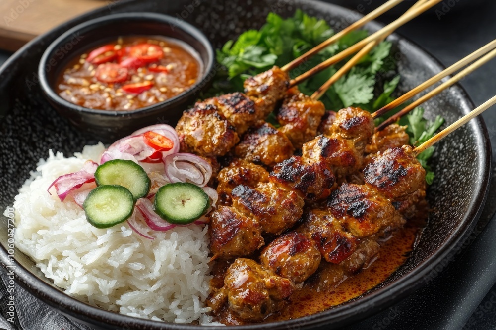 Fototapeta premium Indonesian Satay Food Menu created with Generative AI