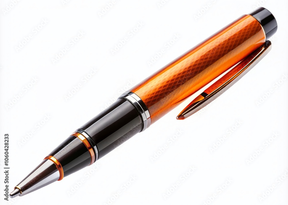 Black and Orange Ballpoint Pen on Transparent Background for Stationery and Office Supplies Black and Orange Ballpoint Pen on Transparent Background for Stationery and Office Supplies