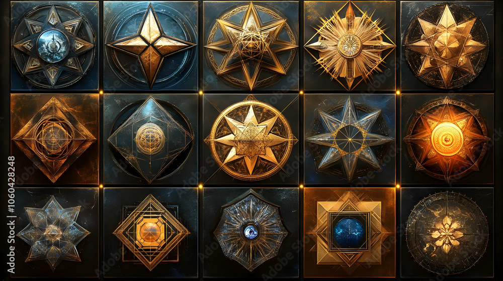 Golden Star Geometric Abstract Background Golden Star Geometric Abstract Background