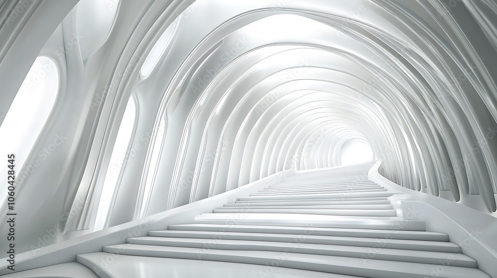 Abstract White Archway Stairs Minimalist White Background with Space for Text Abstract White Archway Stairs Minimalist White Background with Space for Text