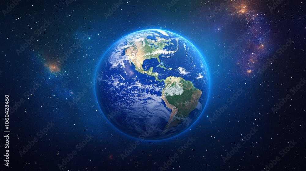Fototapeta premium Earth in Space with Stars and Galaxies