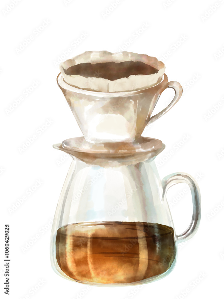 水彩で描いたペーパードリップコーヒーのイラスト 水彩で描いたペーパードリップコーヒーのイラスト