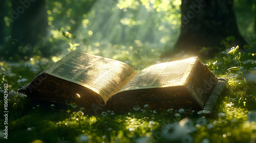 Open Book in a Forest Illus...