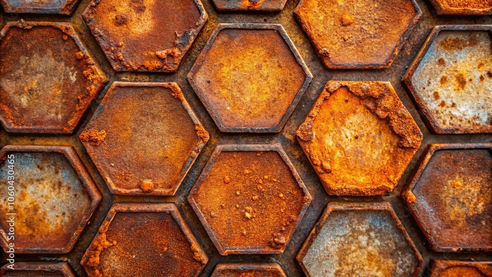 A honeycomb of rusted hexagons, a testament to time and the relentless effects of corrosion. A honeycomb of rusted hexagons, a testament to time and the relentless effects of corrosion.