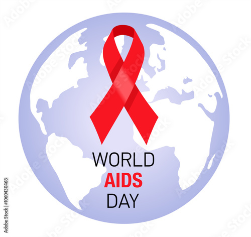 World AIDS Day  illustration. 1st December World Aids Day hiv poster, card. illustration desease with red ribbon against