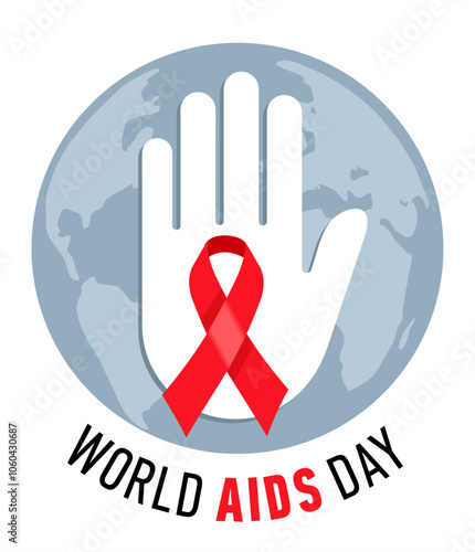 World AIDS Day  illustration. 1st December World Aids Day hiv poster, card. illustration desease with red ribbon against
