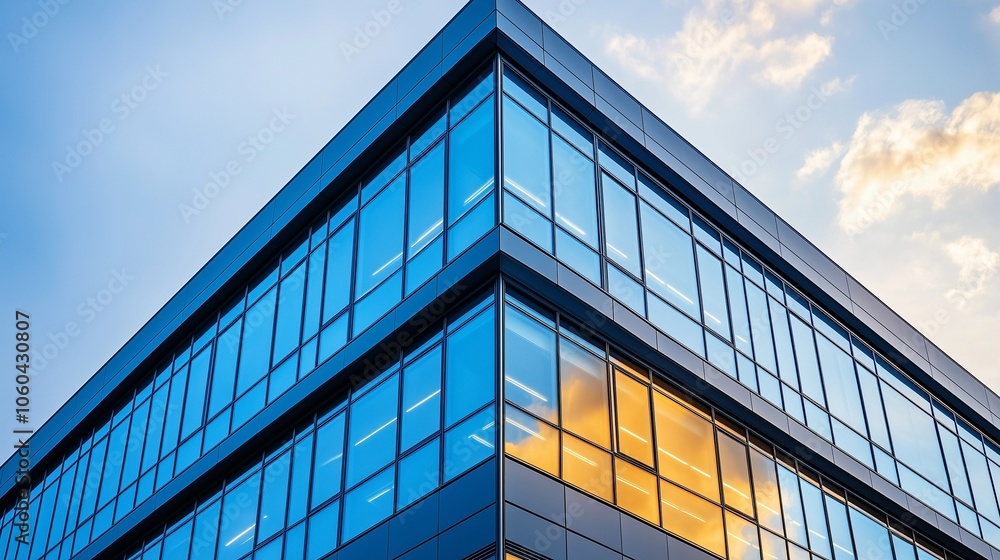 Close-Up of Glass and Steel Corner Edge of Office Building in Dark Blue Color Scheme Against White Sky Close-Up of Glass and Steel Corner Edge of Office Building in Dark Blue Color Scheme Against White Sky