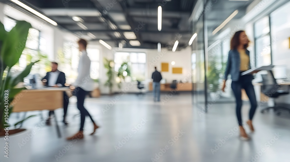 Fototapeta premium Blurred Business People In Office Light Gradient Background with Room for Typography