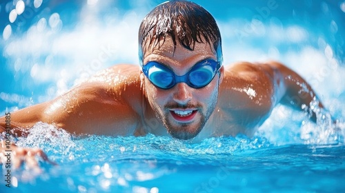 Man Swimming in Pool