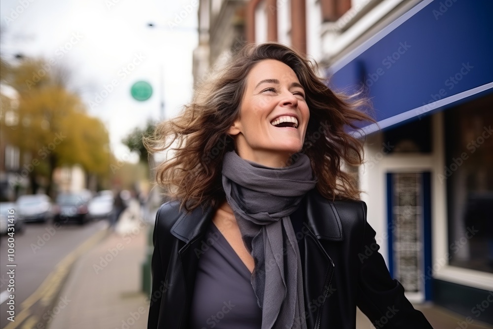 Portrait of a beautiful young woman laughing on the street in autumn Portrait of a beautiful young woman laughing on the street in autumn