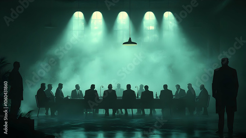 Silhouettes of Men in a Mee...