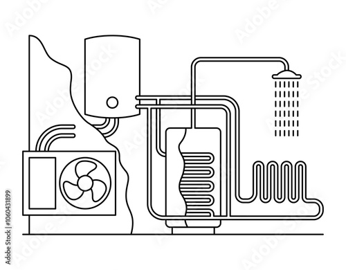 Air source heating pump scheme, in thin line