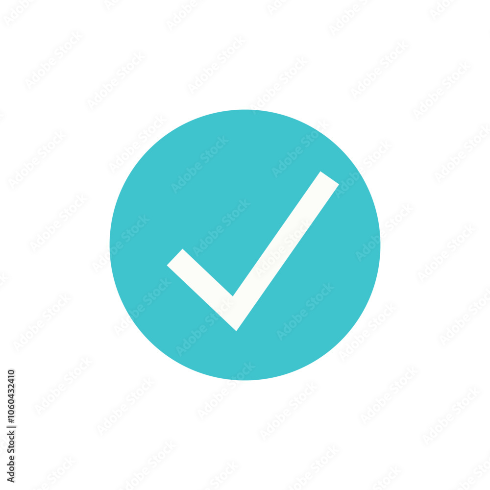 Check mark in a light blue circle. Vector simple color flat illustration. Check mark in a light blue circle. Vector simple color flat illustration.