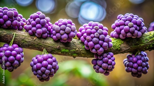 Wallpaper Mural A cluster of slimy purple growths hang from a twisted branch, tree, mold, dampness, slimy, roots Torontodigital.ca